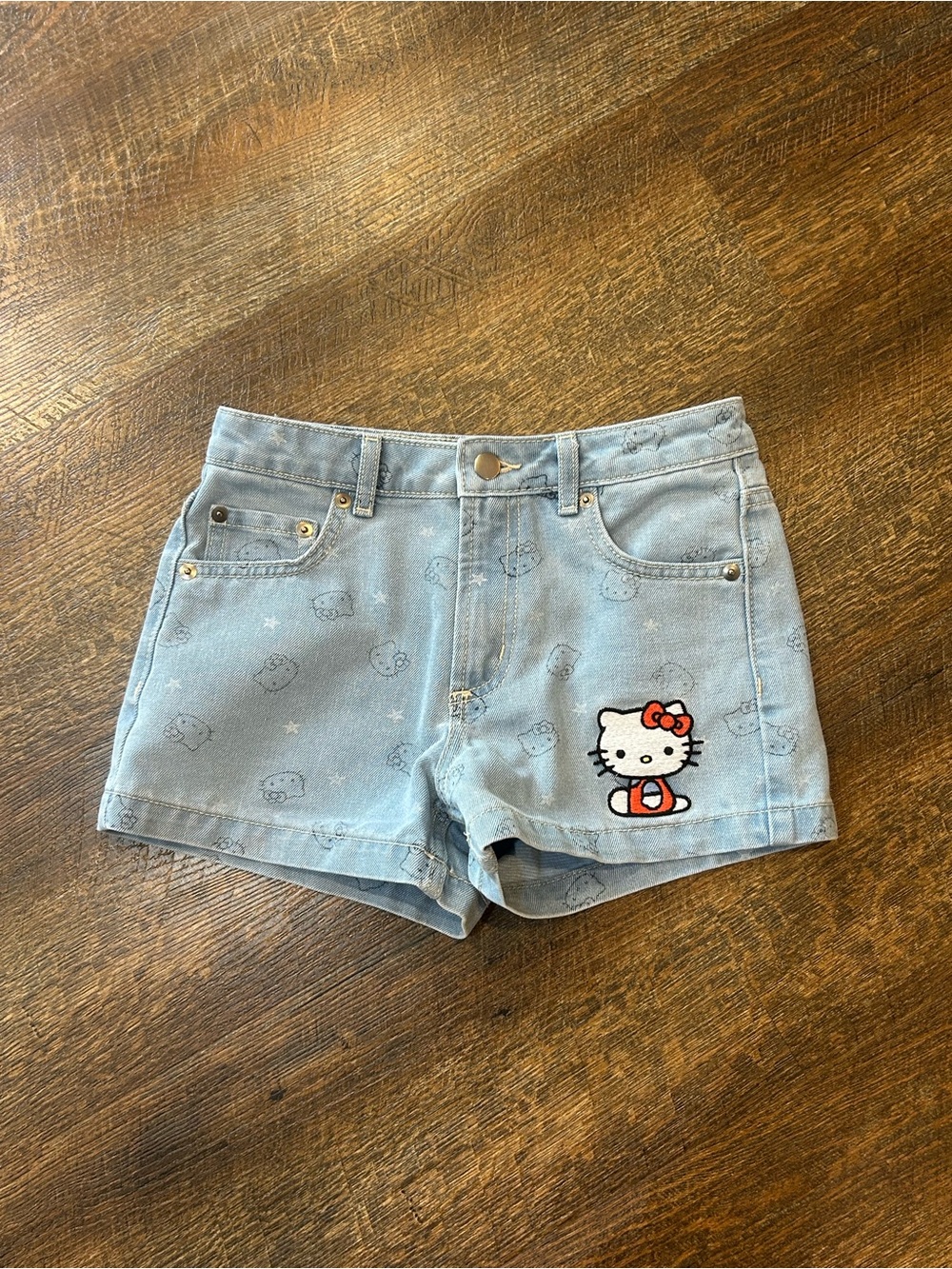 Hello Kitty Light Blue Denim Shorts with Red Accent